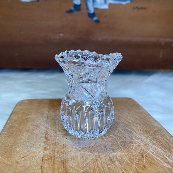 Vintage Crystal Cut Glass Sawtooth Rim Toothpick Holder Clear Unmarked - Picture 1 of 4